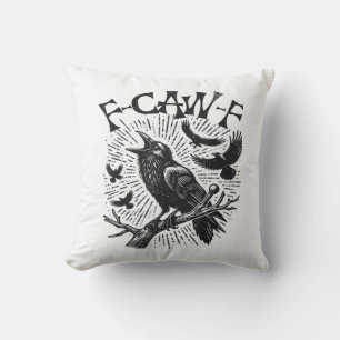 Coussin Corbeau gothique F-Caw-F Humour Drôle Essentiel Ré
