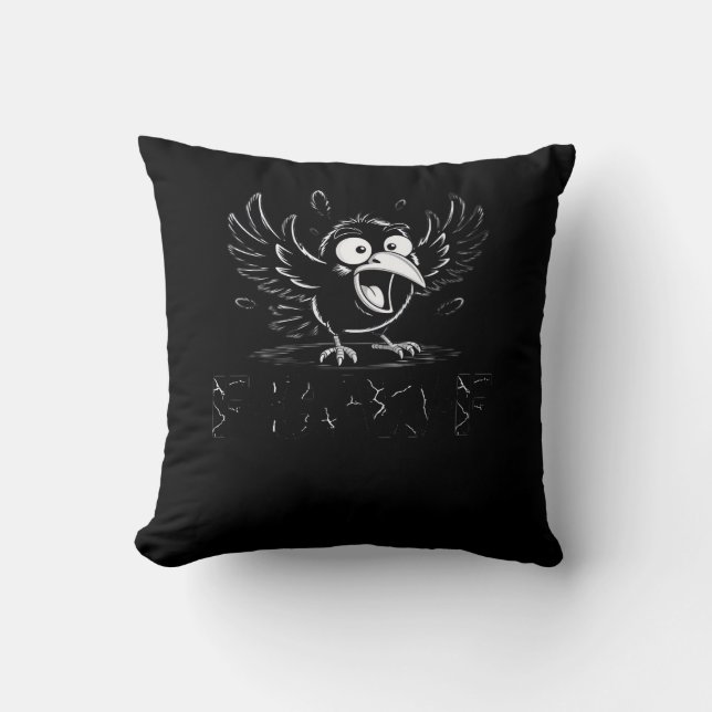 Coussin Corbeau, Oiseau drôle rétro F-Caw-F Corbeau (Recto)