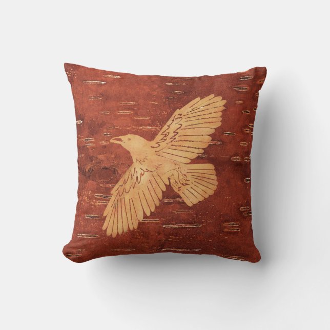 Coussin Corbeau rustique sur écorce de Birch Intérieur (Recto)