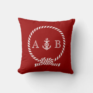 Coussin Corde marine rouge et monogramme Ancre