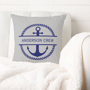 Coussin Corde nautique et équipage de monogramme Ancre