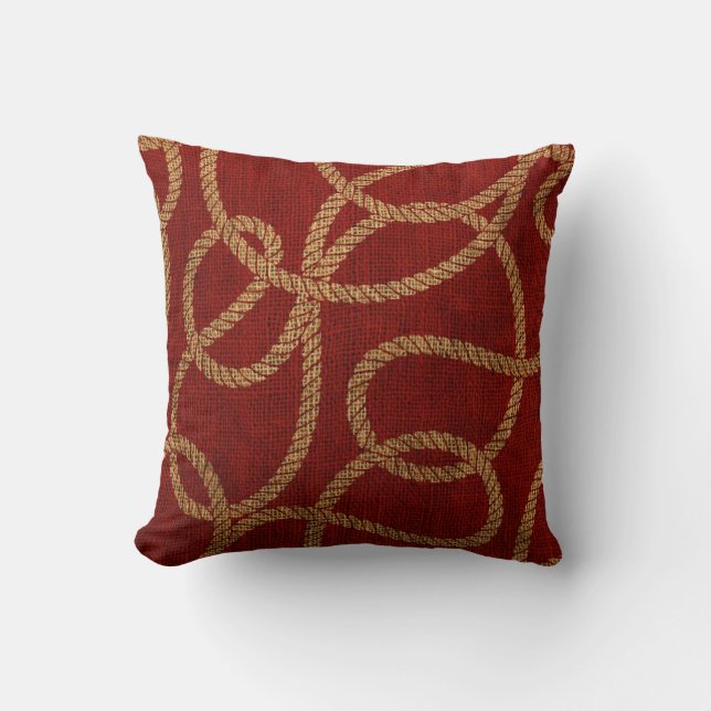 Coussin Corde nautique rouge et naturelle (Recto)