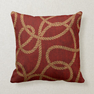 Coussin Corde nautique rouge et naturelle