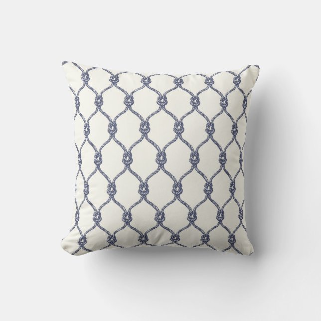 Coussin Corde Noueuse Naútíque Grís Ivoire Bleu Filet (Recto)