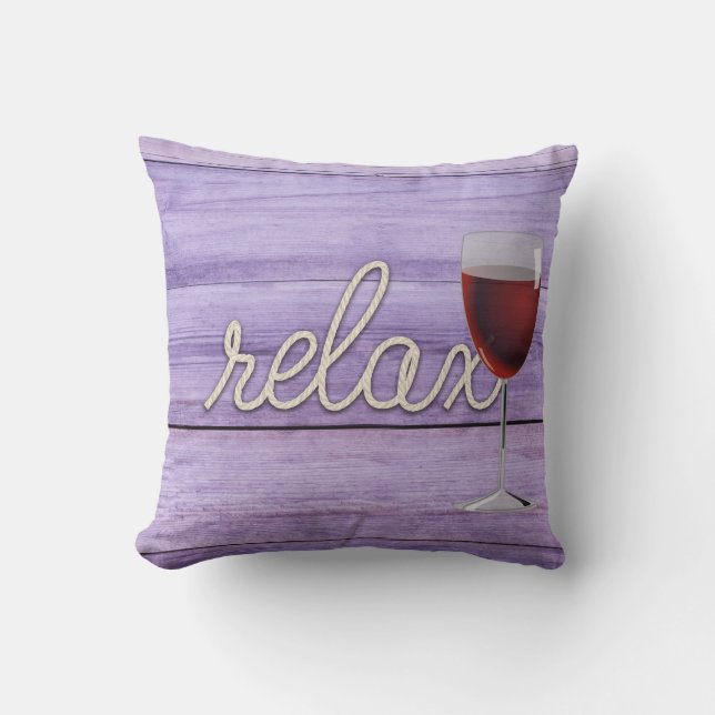 Coussin corde "relax" texte sur bois violet (Recto)