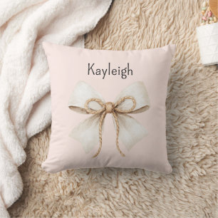 Coussin Cordon à ruban rose crème personnalisé