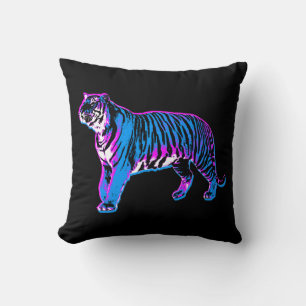 Coussin Corey Tiger 80s Vintage Néon Bleu Tigre