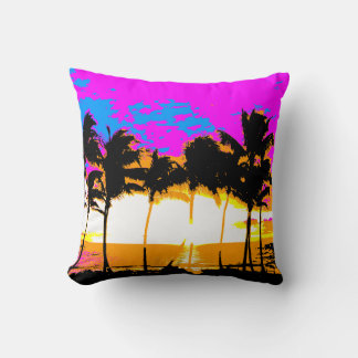 Coussin Corey Tiger 80s Vintage Palmiers Coucher de soleil