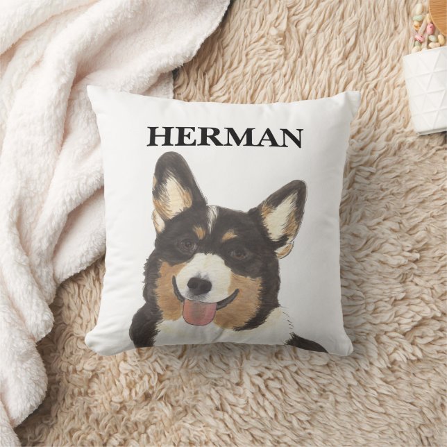 Coussin Corgi à tête noire personnalisée (Couverture)