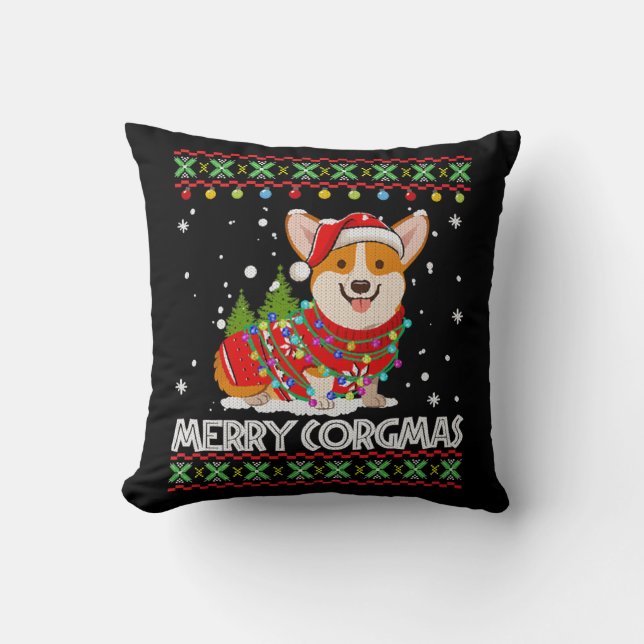 Coussin Corgi Chien Merry Corgmas Père Noël (Recto)