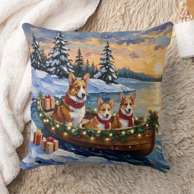 Coussin Corgi Christmas Boat Holiday (Couverture)