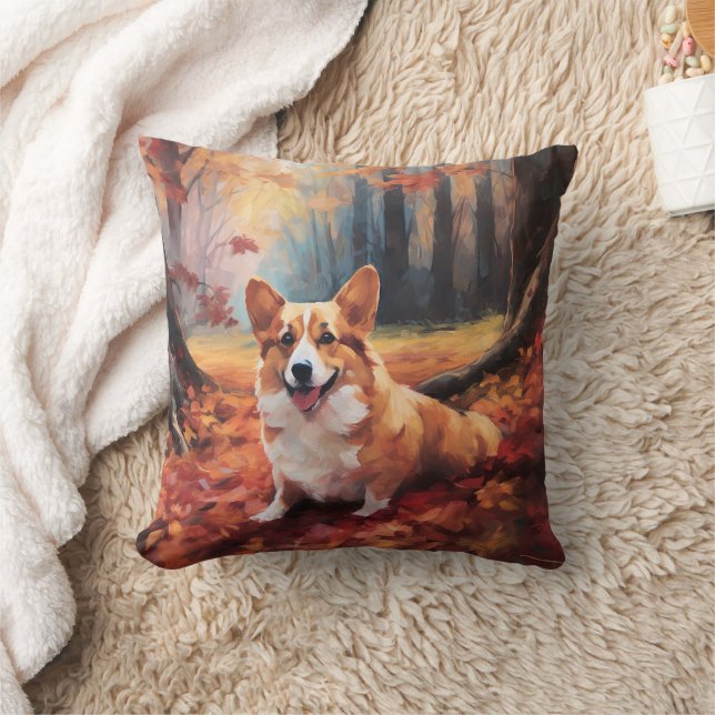 Coussin Corgi dans les feuilles d'automne automne automne  (Couverture)