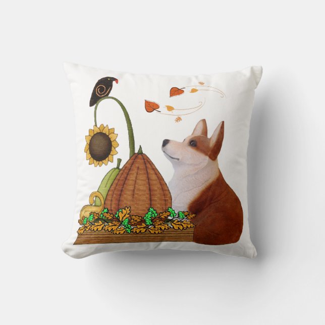 Coussin Corgi de chute avec le carreau de citrouille et (Recto)
