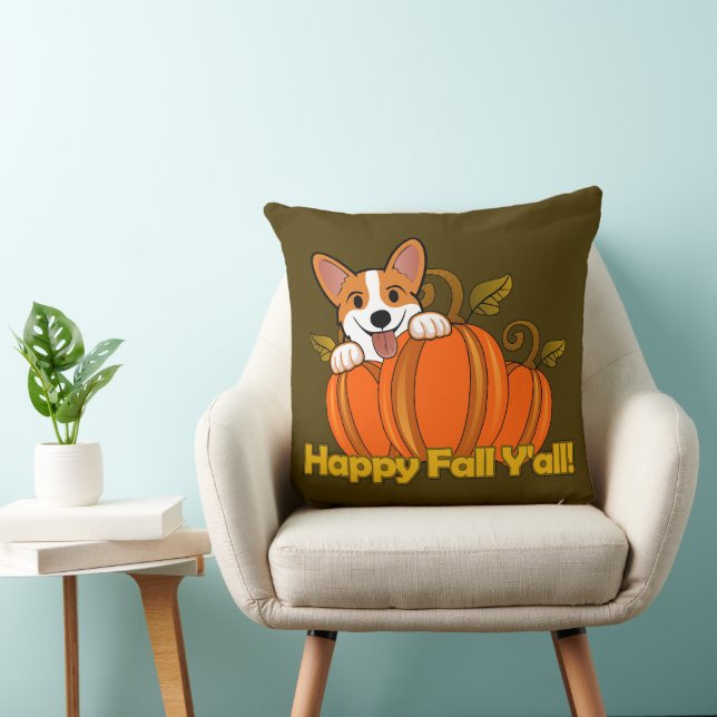 Coussin Corgi dit "Happy Fall Y'all" ! (Chaise)
