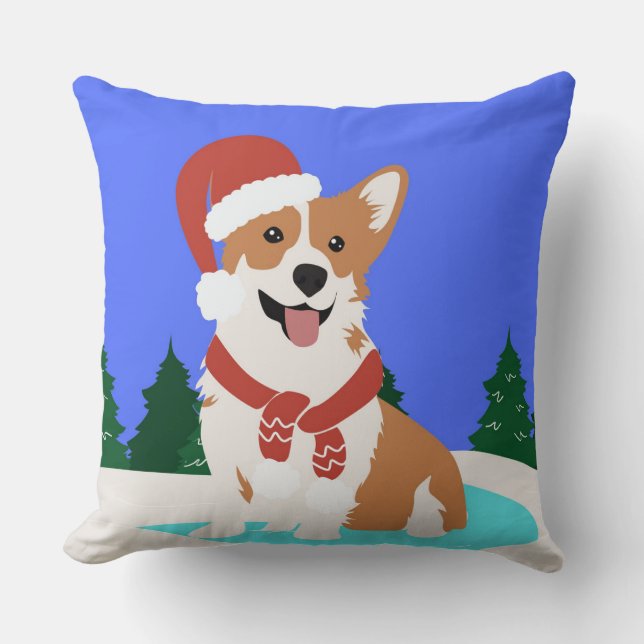 Coussin Corgi festif en Wonderland hivernal (Recto)