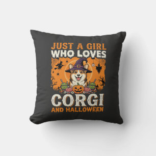 Coussin Corgi Halloween Sorcière Fille Horreur Vintage
