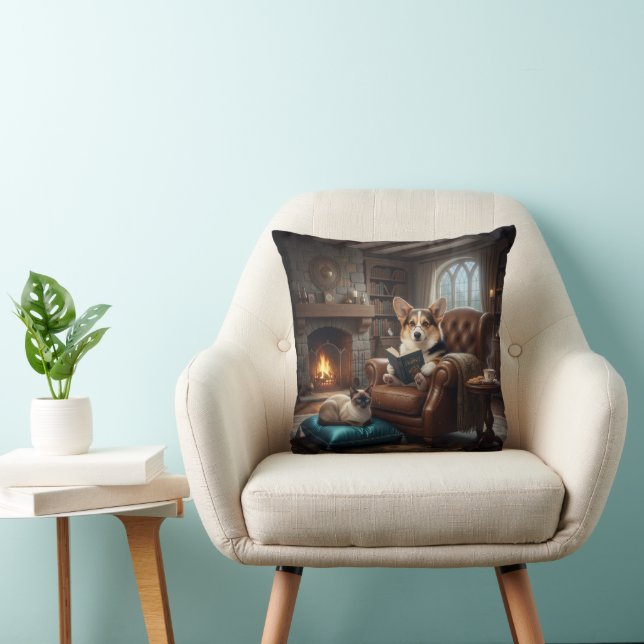 Coussin Corgi lit à un chat (Chaise)