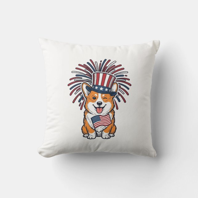 Coussin Corgi patriote feux d'artifice Chien Conception ve (Recto)