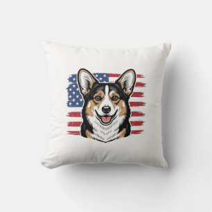 Coussin Corgi patriotique drapeau américain design vectori