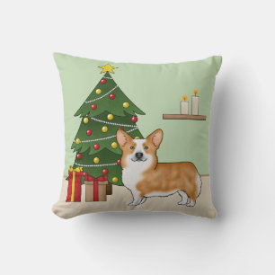 Coussin Corgi Pembroke Gallois Rouge Et Sapin De Noël