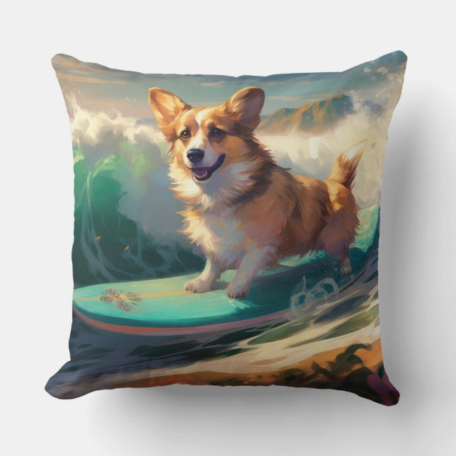Coussin Corgi  Plage Surf Peinture (Recto)