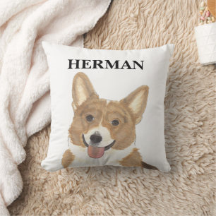 Coussin Corgi rouge et blanc personnalisé réversible