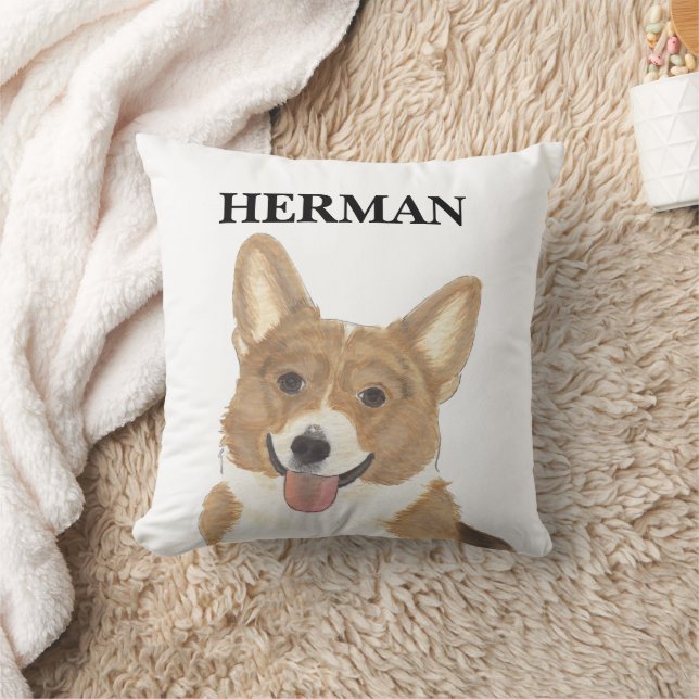 Coussin Corgi rouge et blanc personnalisé réversible (Couverture)