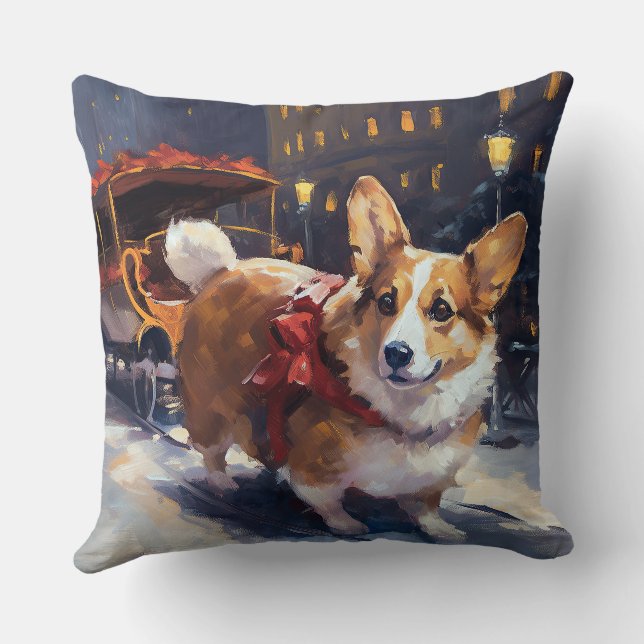 Coussin Corgi Saison de Noël festive (Verso)