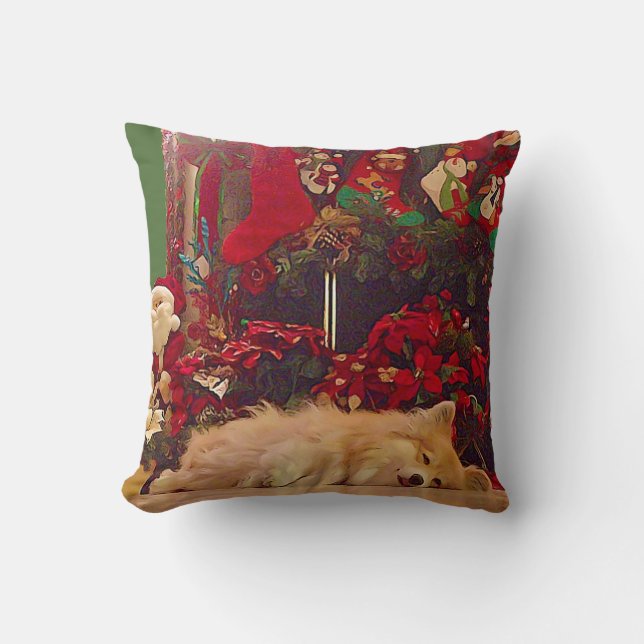 Coussin Corgi somnolent de Noël (Recto)