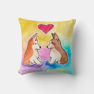Coussin Corgis à l'aquarelle