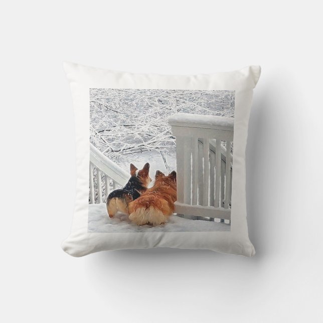 Coussin Corgis dans la neige (Recto)