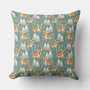 Coussin Corgis dans le Motif forestier des montagnes