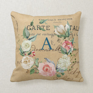 Coussin Corinthie florale monogramme