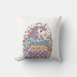 Coussin Corne Groovy Licorne Bonnes Vibrations Charmant PO