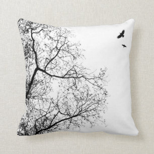 Coussin Corneille Raven d'arbres et d'oiseaux de la