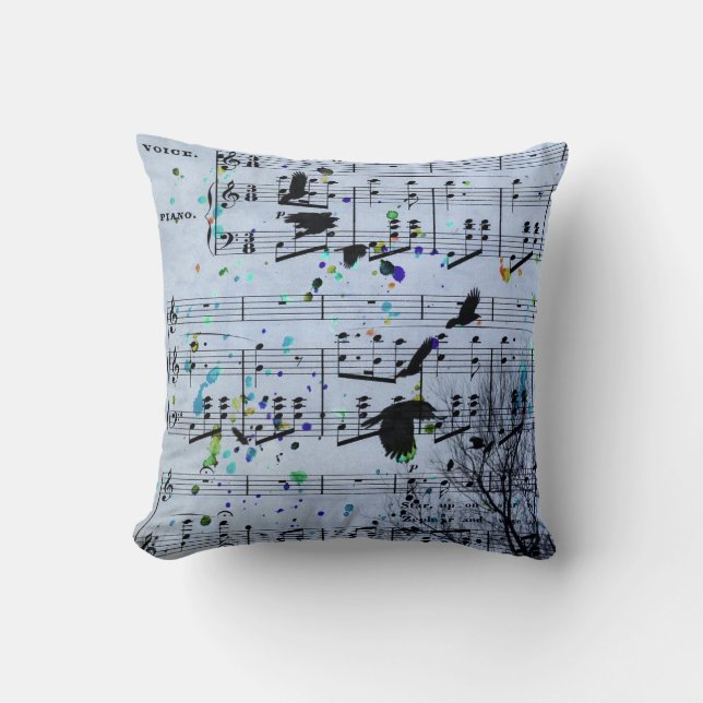 Coussin Corneilles Trouver de la musique (Recto)