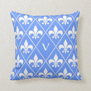 Coussin Cornflower Fleur de Lis avec monogramme initial