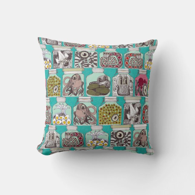 Coussin cornichons bizarres bleu (Recto)