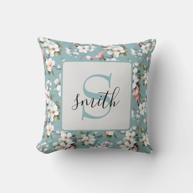 Coussin Cornouiller de printemps botanique bleu personnali (Recto)