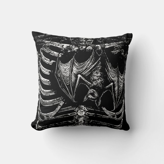 Coussin Corps de squelette X-ray avec chauve-souris (Recto)