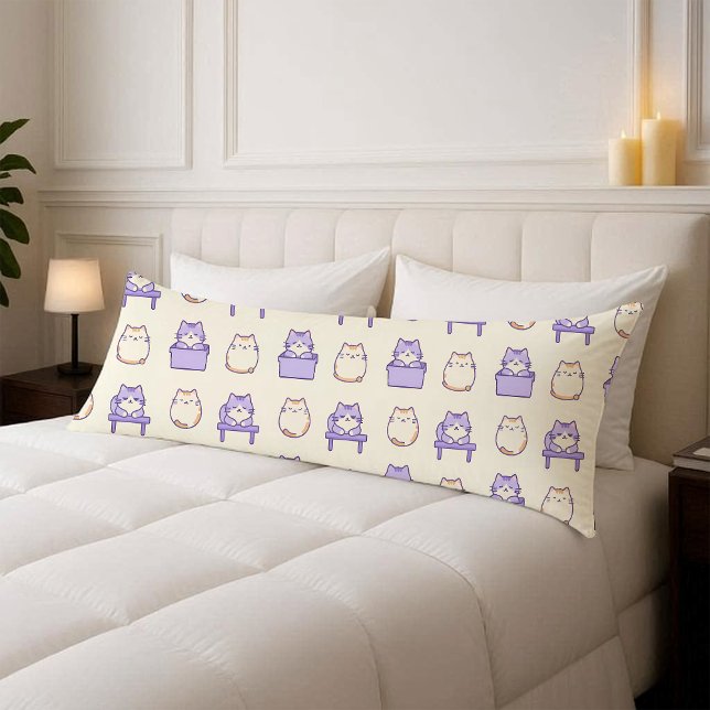 Coussin Corps Pastel Chat Chonky Lavande Mignon Co (Kawaii Lavender Chonky Cat Pastel Body Pillow Cover)