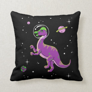 Coussin Corythosaurus Violet Et Vert Dinos Dans L'Espace