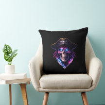 Cosmic Pirate Skull Galaxy Throw Pillow