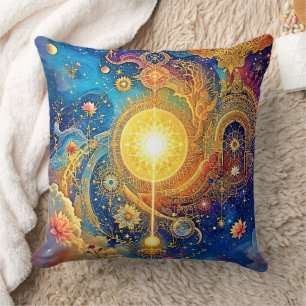 Coussin Cosmic Sun Mandala Art