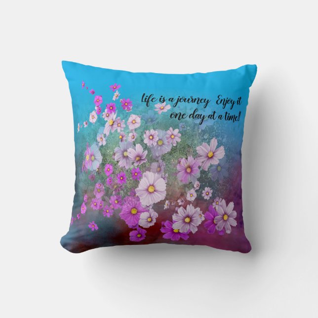 Coussin cosmos fleur sauvage 26lbleu L'oreiller la vie est (Recto)