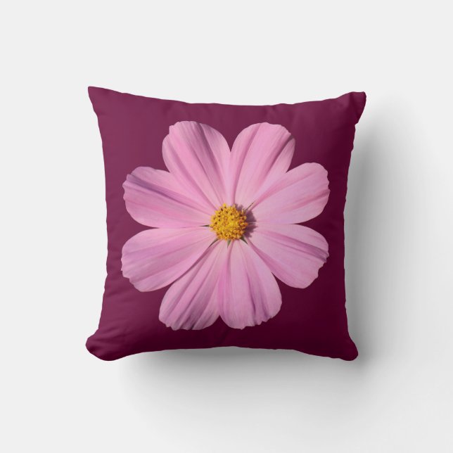 Coussin Cosmos rose - Sur rouge vin (Recto)