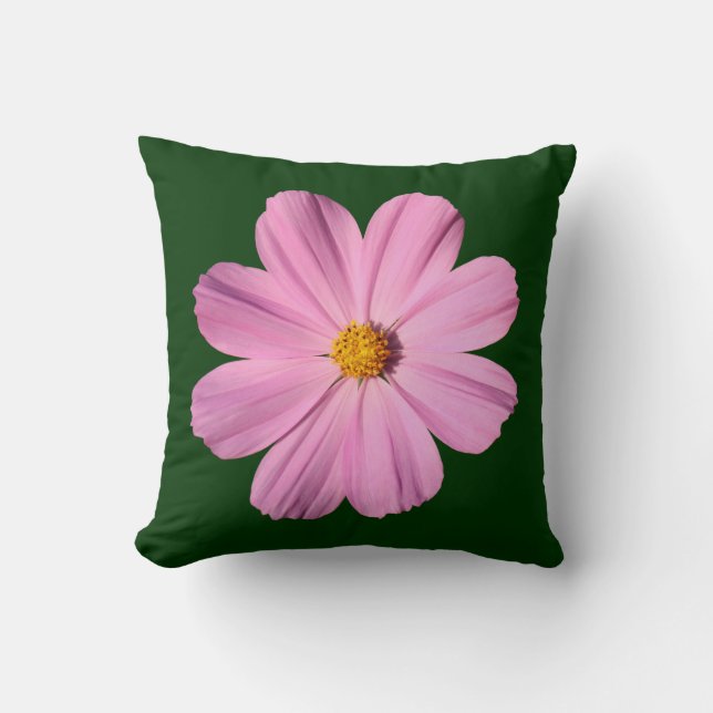 Coussin Cosmos Rose - Sur Vert foncé (Recto)