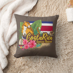 Coussin Costa Rica rétro grand chat drapeau vintage Souven