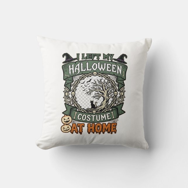 Coussin Costume Halloween Gauche Maison Arbre Chat Citroui (Recto)