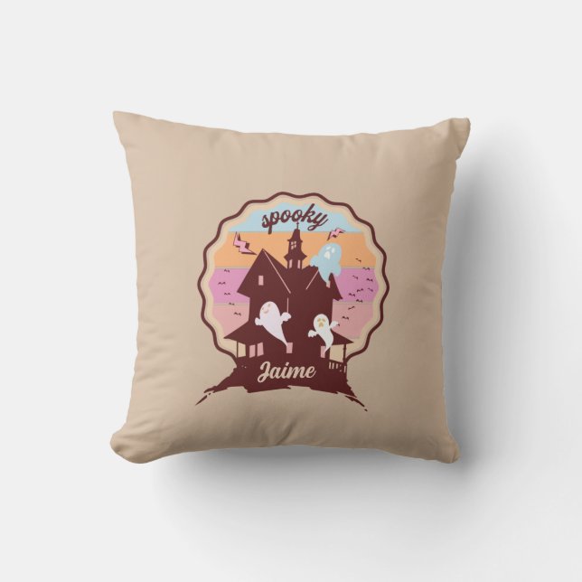 Coussin Costume Halloween Rétro Fantôme de Maison Hantée É (Recto)